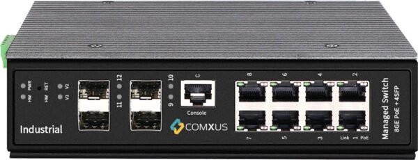8 port industrial grade poe switch with 4 sfp uplink ports