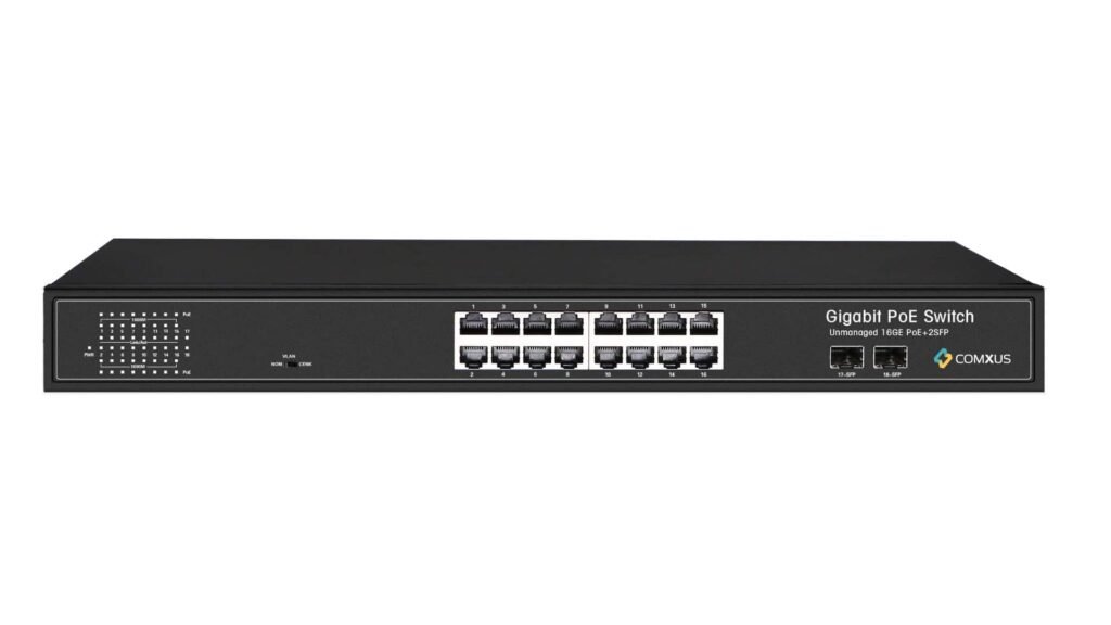 Comxus 16 Port Unmanaged PoE Switch with 2 Giga Uplink SFP