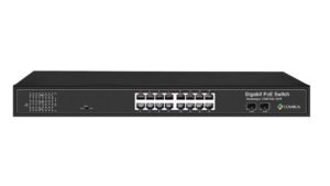 Comxus 16 port network poe switch with 4 combo ports front view