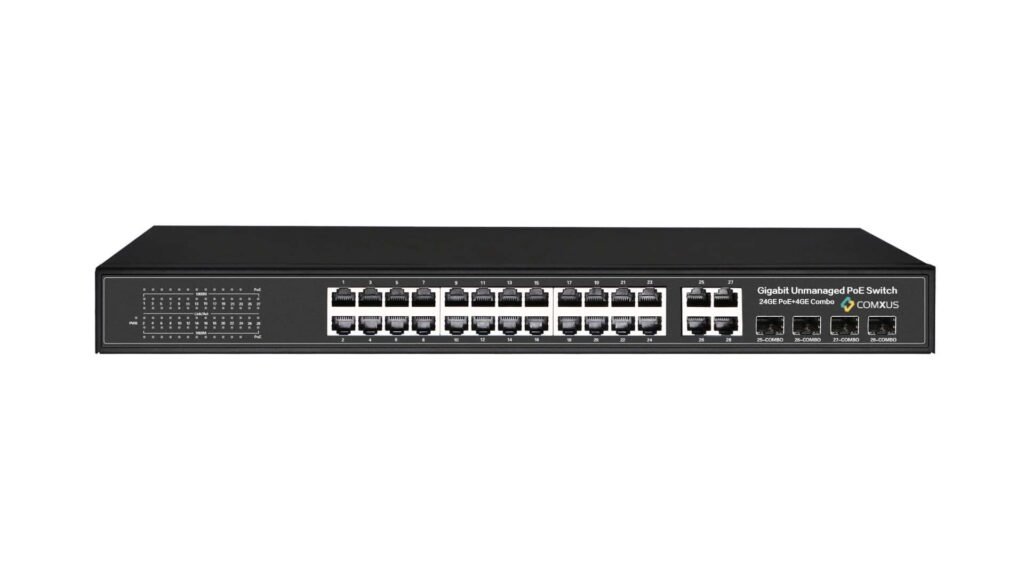 Comxus 24 Port Unmanaged PoE Switch with 4 Giga Uplink SFP​