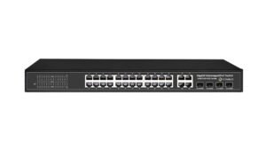 Comxus 24 port network poe switch with 4 combo ports front view