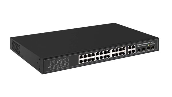 Comxus 8 port network poe switch with 4 combo ports side view