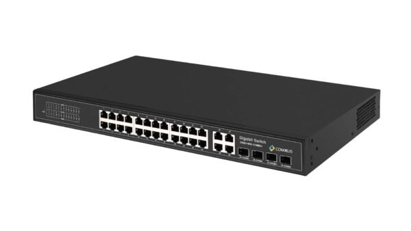 Comxus 24 port network switch with 4 sfp uplink port side