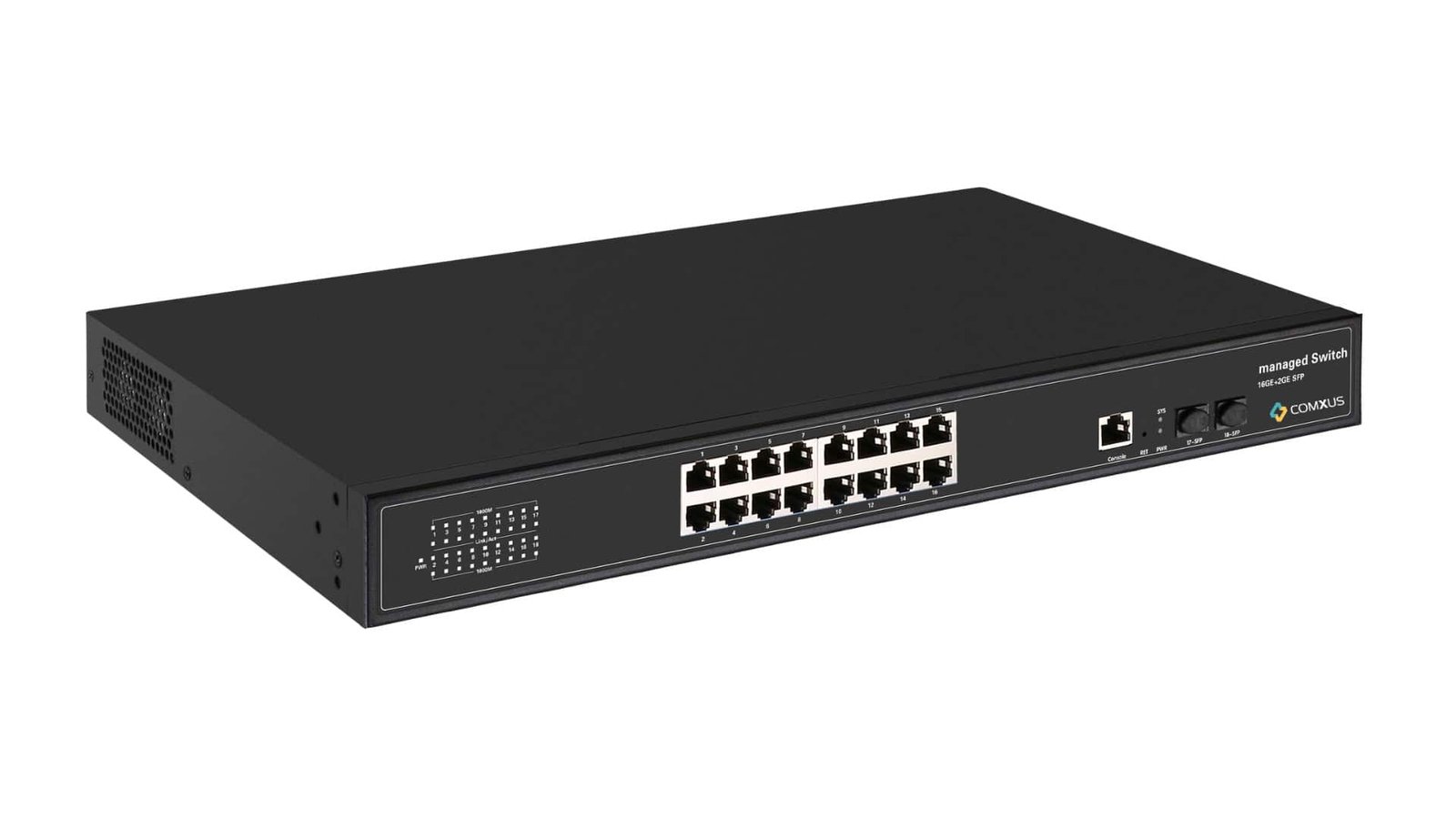 Comxus 16 port network managed switch with 2 sfp port side