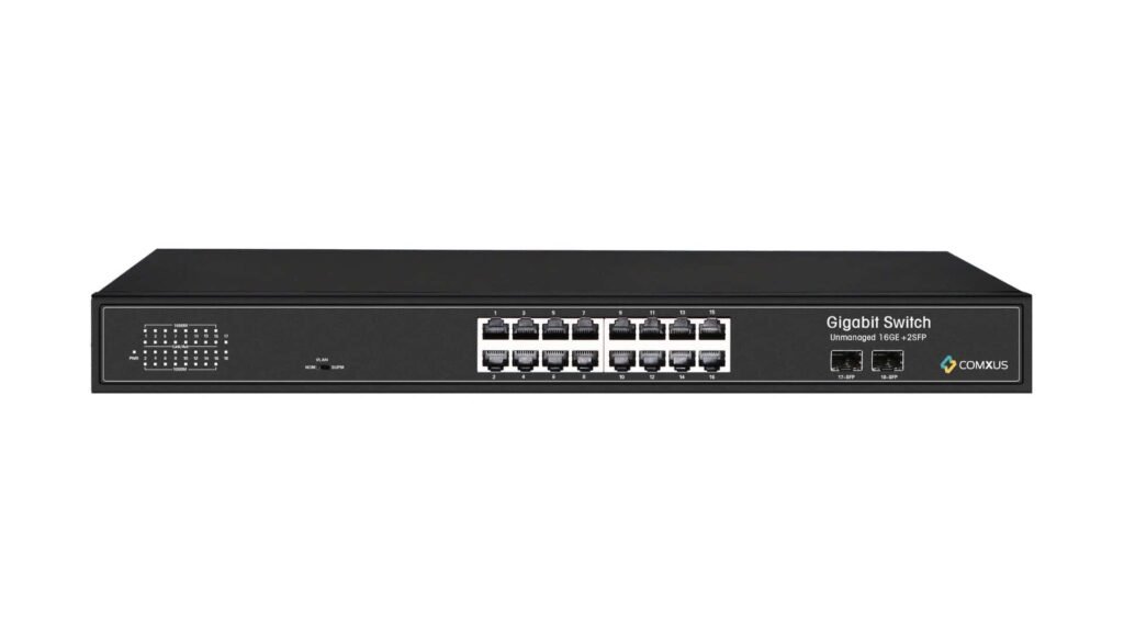 Comxus 16 Port Unmanaged Network Switch with 2G Upink SFP