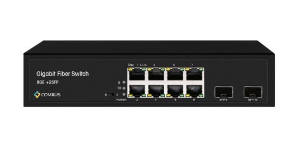 Comxus 8 port network switch with 2 sfp uplink port side front