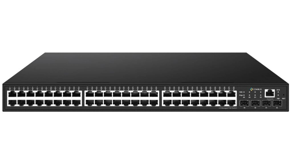 Comxus 48 port network poe switch with 4 10G uplink sfp front image