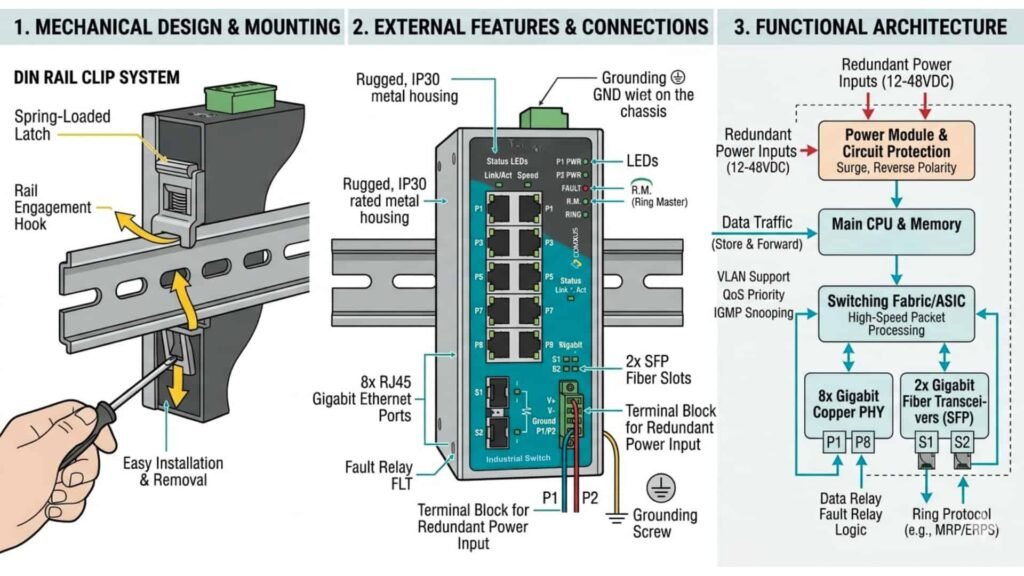 Comxus Din Rail Mount Industrial Switch